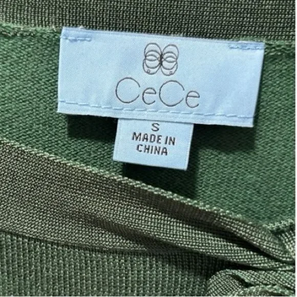 Cece Small Green Dress withh Sheer Sleeves and Bow - Picture 3 of 10